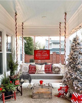 Front porch decorations christmas tree swinging chair