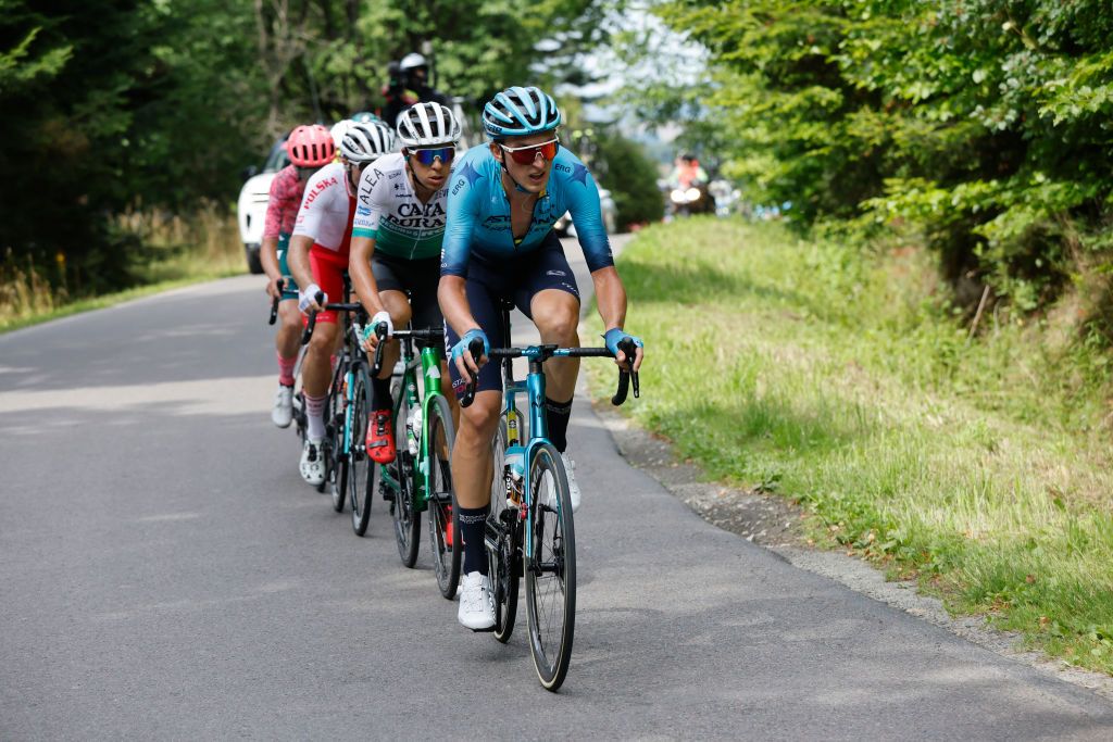 RZESZOW POLAND AUGUST 03 Yevgeniy Fedorov of Kazahkstan and Team Astana Qazaqstan competes in the breakaway during the 79th Tour de Pologne 2022 Stage 5 a 1781km stage from Lancut to Rzeszow TdP22 WorldTour on August 03 2022 in Rzeszow Poland Photo by Bas CzerwinskiGetty Images