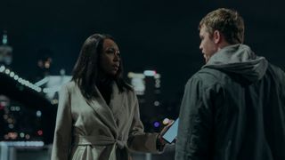 Amanda Warren as Catherine with Peter Sutherland (Gabriel Basso) in The Night Agent season 2