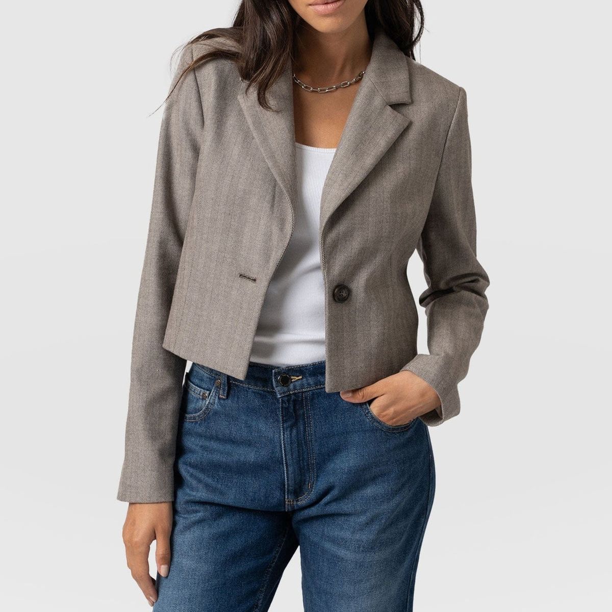 saint + Sofia crop tweed blazer