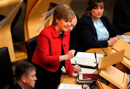 Scotland's First Minister Nicola Sturgeon speaks in the chamber on the second day of the 'Scotland's Choice' debate on a motion to seek the authority to hold an indpendence referendum, at the