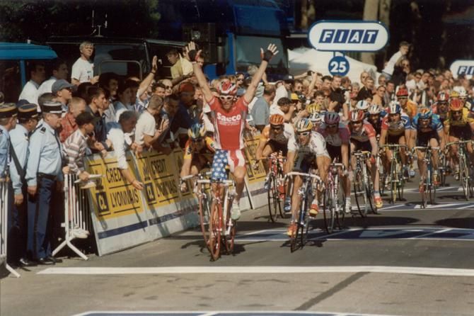Not to be confused with the US Pro champion, Mario Cipollini wore this red white and blue number in the 1997 Tour de France in honour of his American sponsor Cannondale