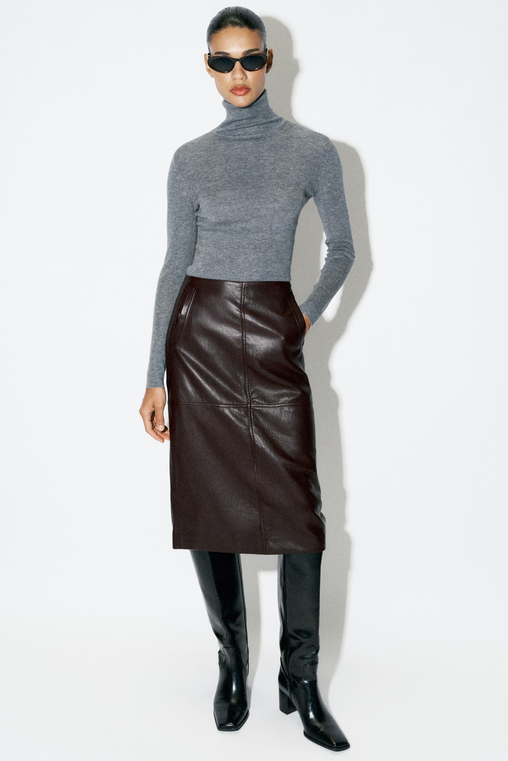 Fine Knit High Neck Jumper - Grey Marl - S