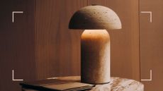 Marks and Spencer Stone mushroom lamp on marble table