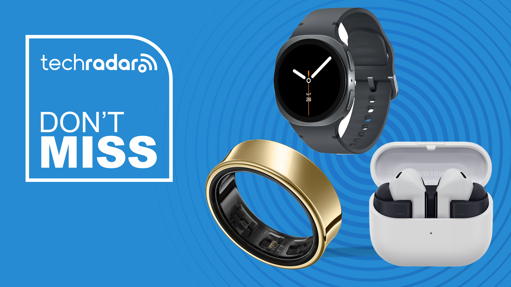 Samsung Galaxy wearables on a blue background
