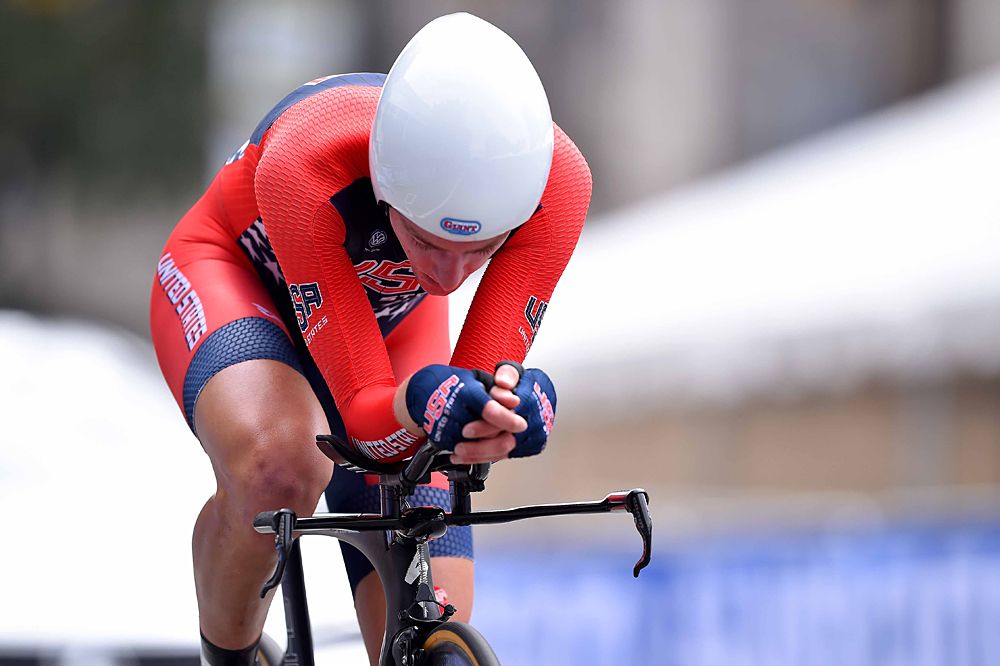 Adrien Costa (United States Of America) on the podium at worlds in the junior men's time trial