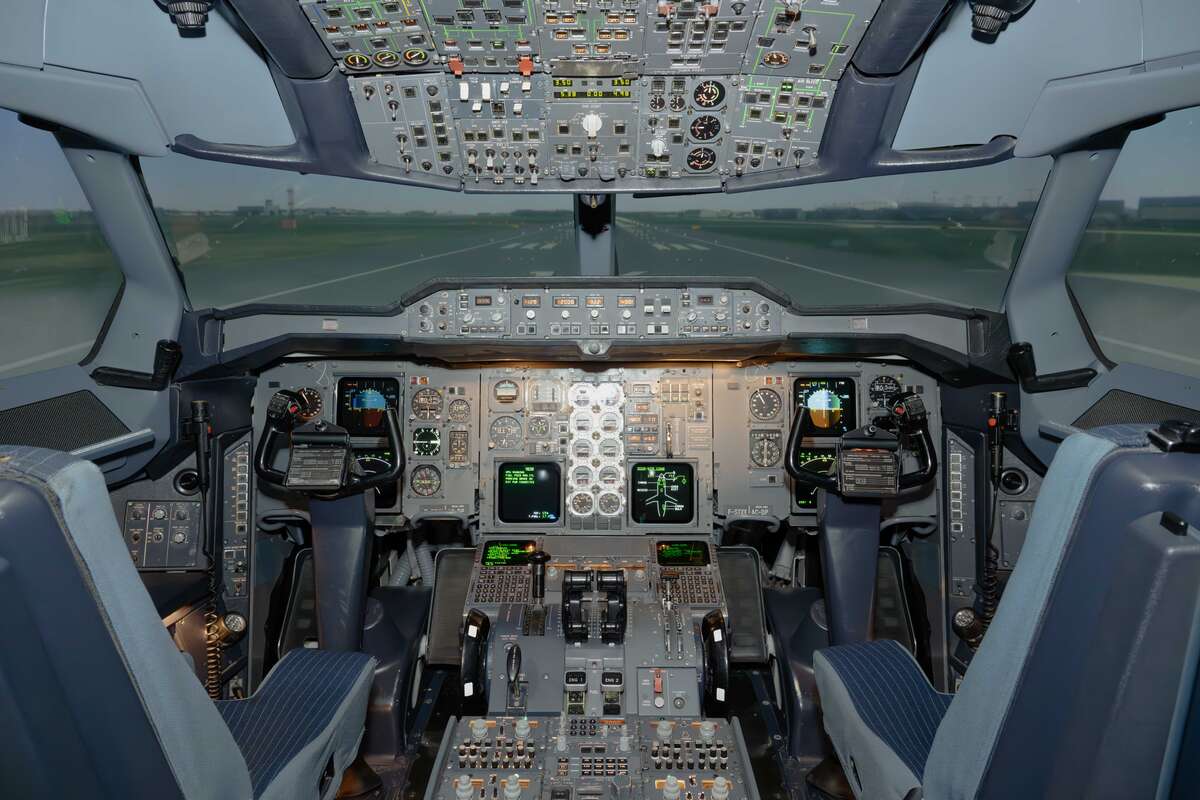 Airbus BelugaST aircraft seen from the front, showing its distinctive whale-shaped fuselage