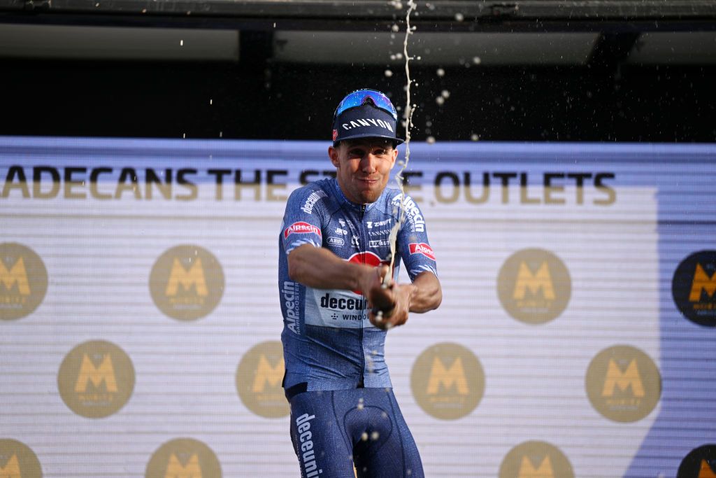 Axel Laurance celebrates his stage win at the Volta a Catalunya