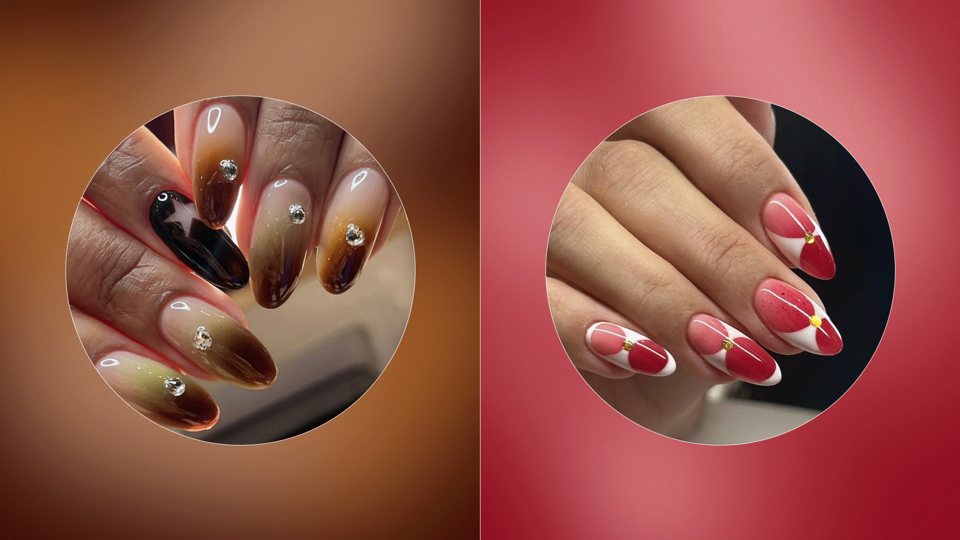 A collage of different ombré nail designs.