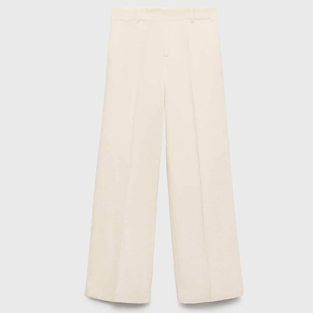 Mango Ecru Cotton Wide-Leg Trousers