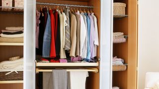 How to prevent mould in wardrobes - an open wardrobe with shirts hung up