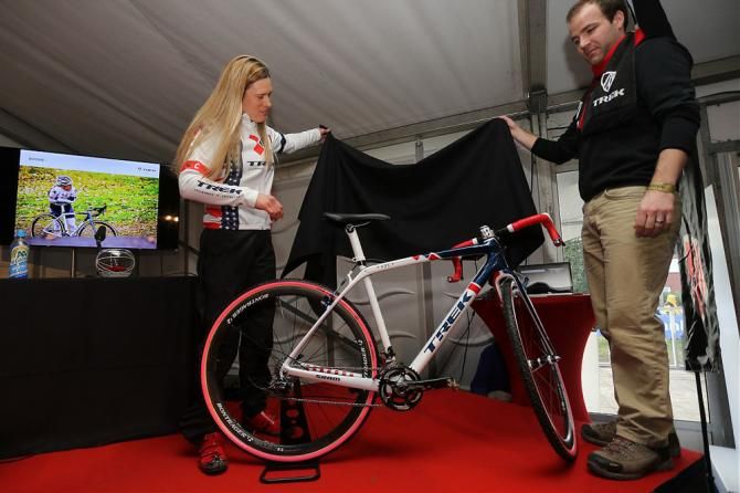 US champion Katie Compton shows off her bike