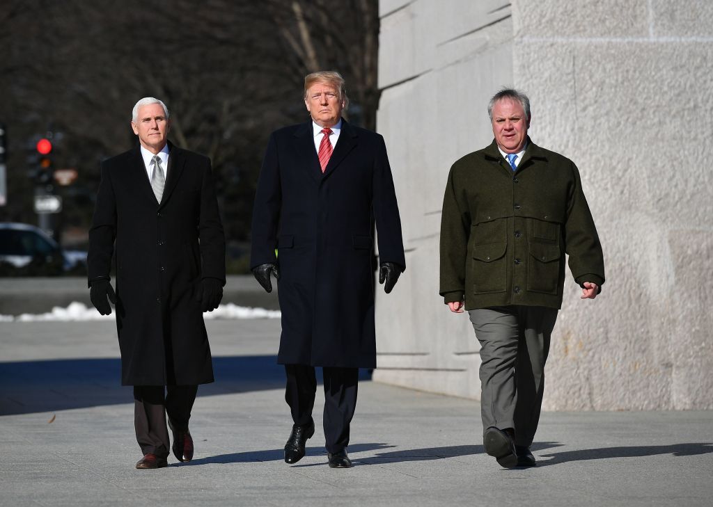 Mike Pence, Donald Trump and David Bernhardt.