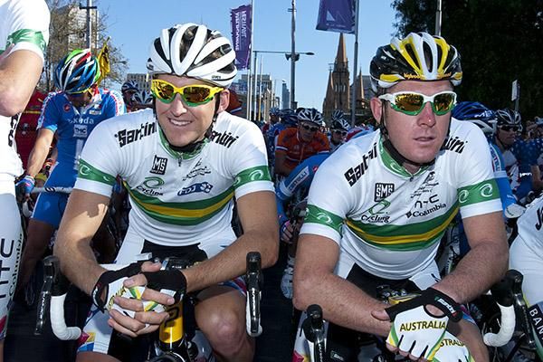 Tasmanian pair: Wes Sulzberger and Matt Goss at the startline in Melbourne.