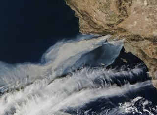 The smoke from the Thomas Fire in Southern California could be seen from space, shown in an image taken from NASA's Terra satellite on Dec. 5, 2017.