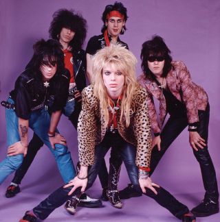 Mid-80s Hanoi Rocks: (l-r) Razzle, Sami Yaffa, Michael Monroe (front), Andy McCoy, Nasty Suicide.