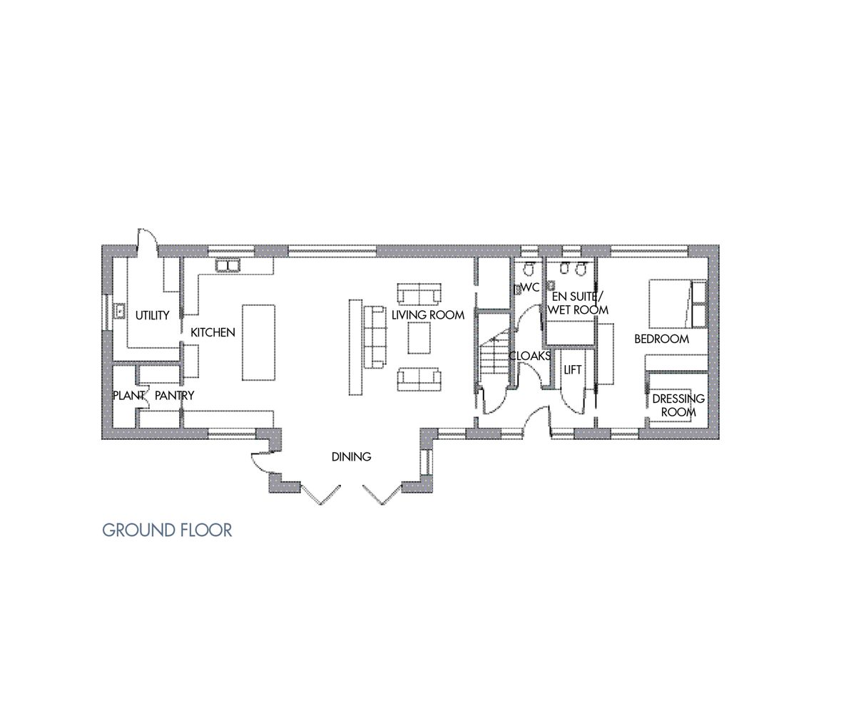 the ground floor layout plan of a case study home
