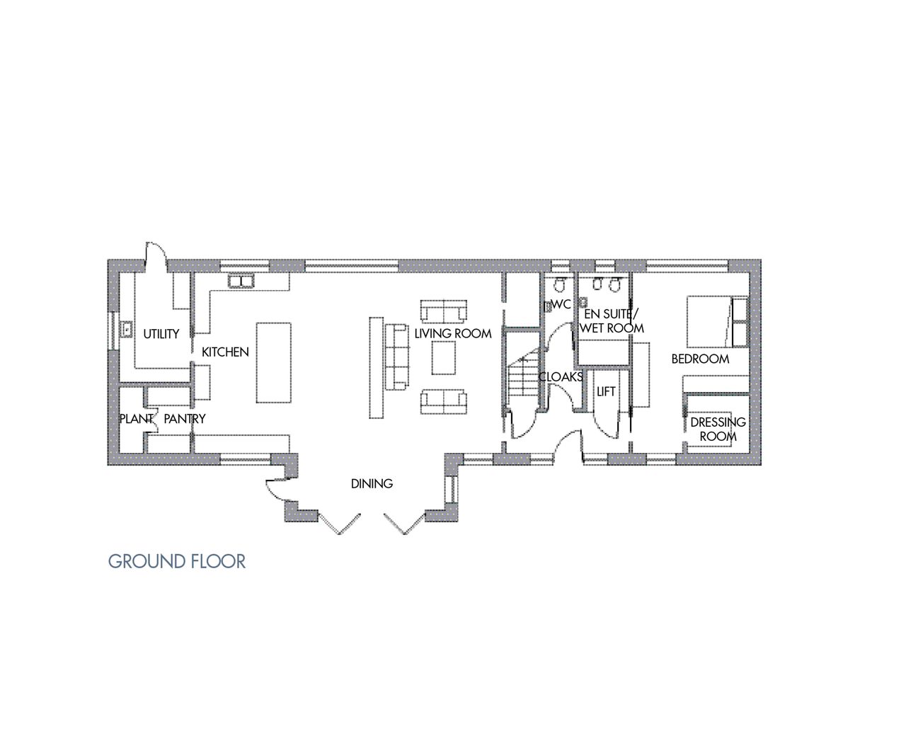 the ground floor layout plan of a case study home