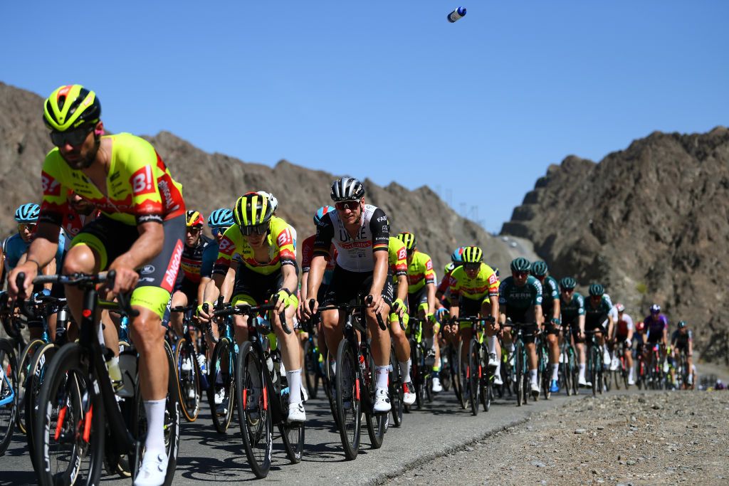 JABAL AL AKHDHAR OMAN FEBRUARY 15 Pascal Ackermann of Germany and UAE Team Emirates Ccompetes during the 12th Tour of Oman 2023 Stage 5 a 1522km from Samail to Jabal Al Akhdhar 1214m TourofOman on February 15 2023 in Jabal Al Akhdhar Oman Photo by Alex BroadwayGetty Images