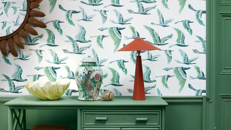 Bird motif printed wallpaper