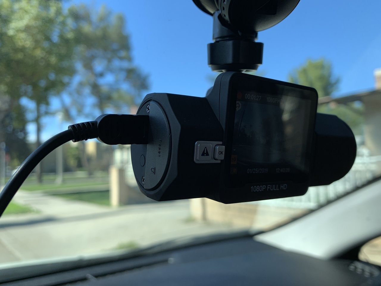 Vantrue T2 Dash Cam in car viewed from driver side
