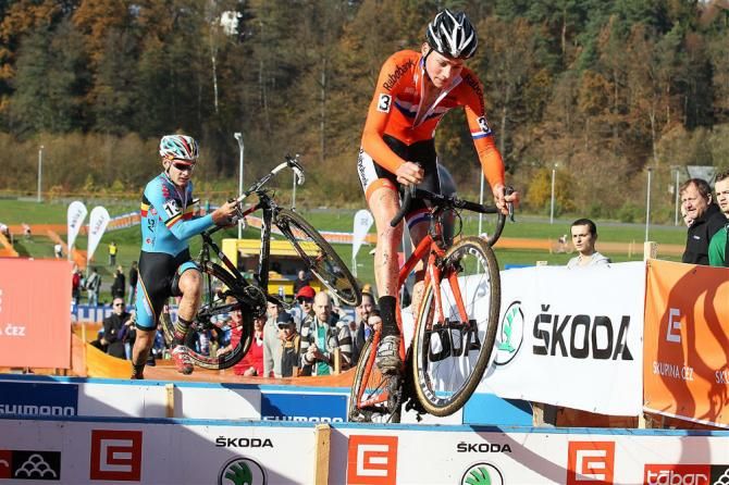 Is there anything Mathieu van der Poel can't do on a bike? The Dutch superstar bunny hops a section of barriers.