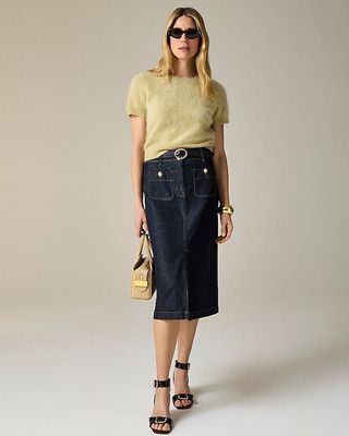 Denim Pencil Skirt With Patch Pockets