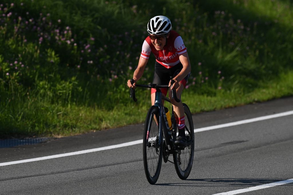 Austrias Anna Kiesenhofer rides during the womens cycling road race of the Tokyo 2020 Olympic Games at the Fuji International Speedway in Oyama Japan on July 25 2021 Photo by Greg Baker AFP Photo by GREG BAKERAFP via Getty Images