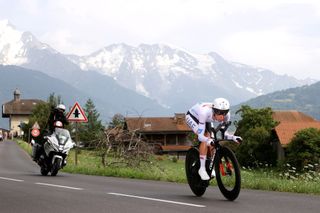 COMBLOUX FRANCE JULY 18 Tadej Pogacar of Slovenia and UAE Team Emirates White Best Young Rider Jersey sprints during the stage sixteen of the 110th Tour de France 2023 a 224km individual climbing time trial stage from Passy to Combloux 974m UCIWT on July 18 2023 in Combloux France Photo by Michael SteeleGetty Images