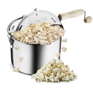 Stovetop Popcorn Maker - 6.5-Quart Stainless-Steel Popcorn Popper With a Hand Crank, Vented Lid, and Stir Paddle by Great Northern Popcorn (silver)