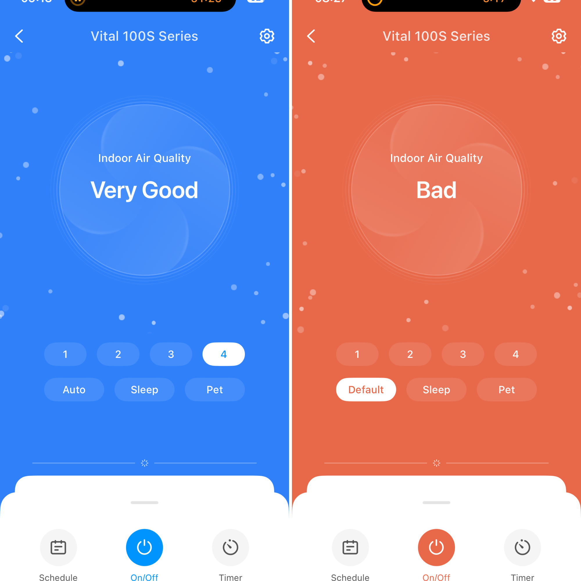 air quality indicator on the VeSync app for the Levoit Vital 100S