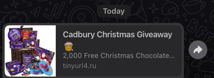 Screenshot of fake Whatsapp message from Cadbury