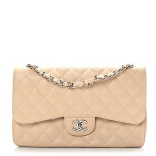 Chanel Caviar Quilted Jumbo Double Flap Beige