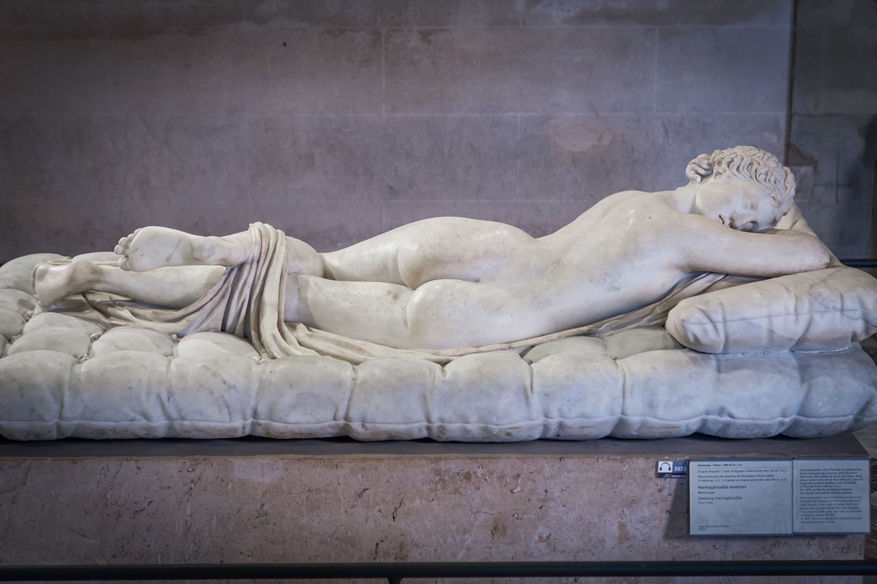 Sleeping Hermaphroditus statue at the Louvre in Paris