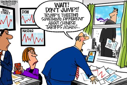 Political Cartoon Stock Market Trade Tariffs Trump Tweets