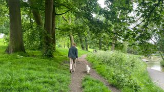 TechRadar fitness writer Harry Bullmore on a walk with his dog