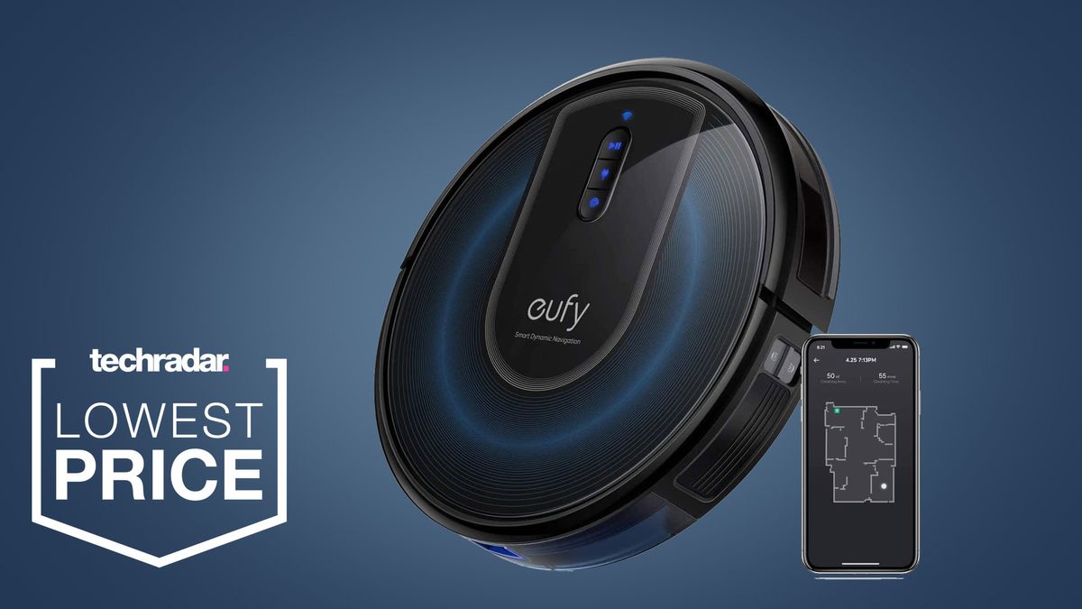 The Eufy Robovac G30 on a blue background