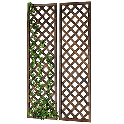Mygift Wood Trellis, Wall Hanging Large Garden Trellis for Climbing Plants Outdoor, Brown Lattice Panels for Outside, Set of 2