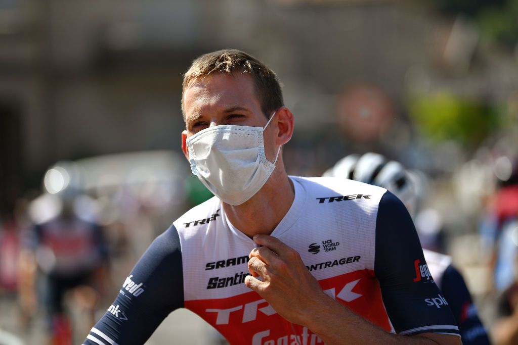 BEZIERS FRANCE AUGUST 01 Start Bauke Mollema of The Netherlands and Team Trek Segafredo Covid Safe measures during the 44th La Route dOccitanie La Depeche du Midi 2020 Stage 1 a 187km stage from Saint Affrique to Cazouls ls Bziers RouteOccitanie RDO2020 on August 01 2020 in Beziers France Photo by Justin SetterfieldGetty Images