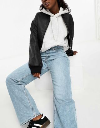 Asos Design Hourglass Wide Leg Dad Jeans in Mid Blue