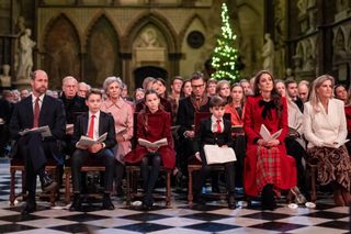 Duchess Sophie attends Kate Middleton's Christmas carol concert wearing a white jacket and a paisley skirt