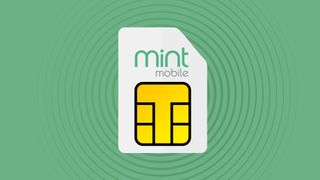 Mint Mobile branded sim card on mint green background