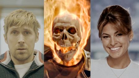 Ryland Grace (Gosling), a middle school science teacher and former biologist in Project Hail Mary, Ghost Rider (Cage) and Roxanne Simpson (Mendes) in the 2007 first big-screen adaptation. 