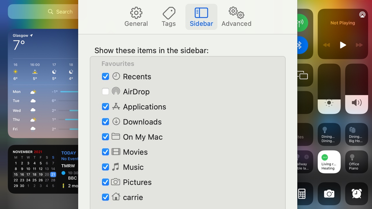 Screen shot showing macOS sidebar options