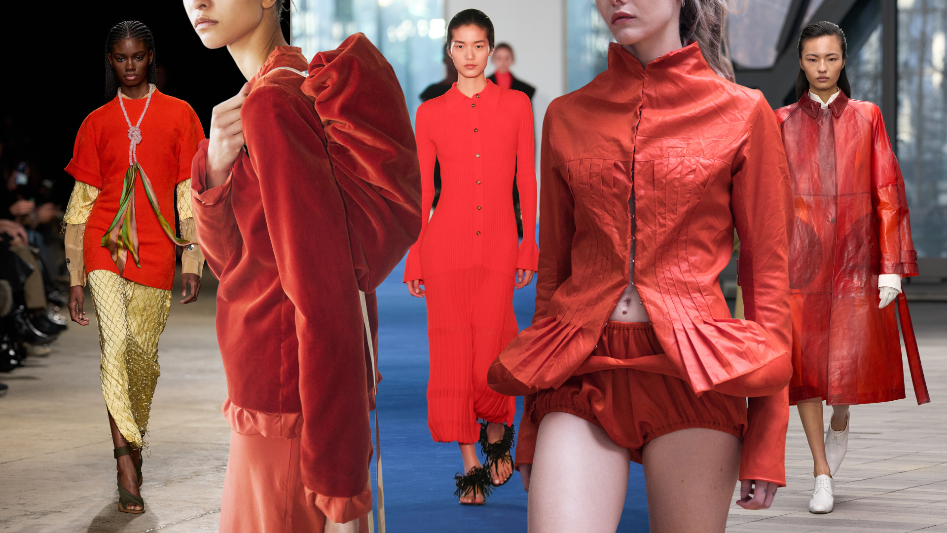 models wearing the persimmon color trend at Zankov, Colleen Allen, Proenza Schouler, Colin Savercool for Zoe Gustavia Anna Whalen, and Calvin Klein