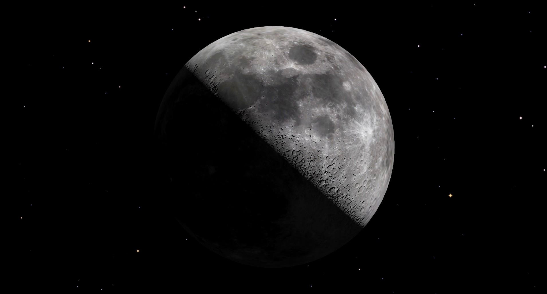night sky map graphic showing a 50% illuminated moon.