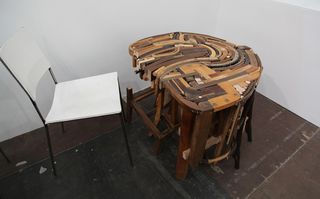 Wooden table with a white chair