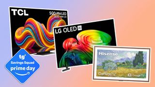 Collage of TVs on sale for October Prime Day