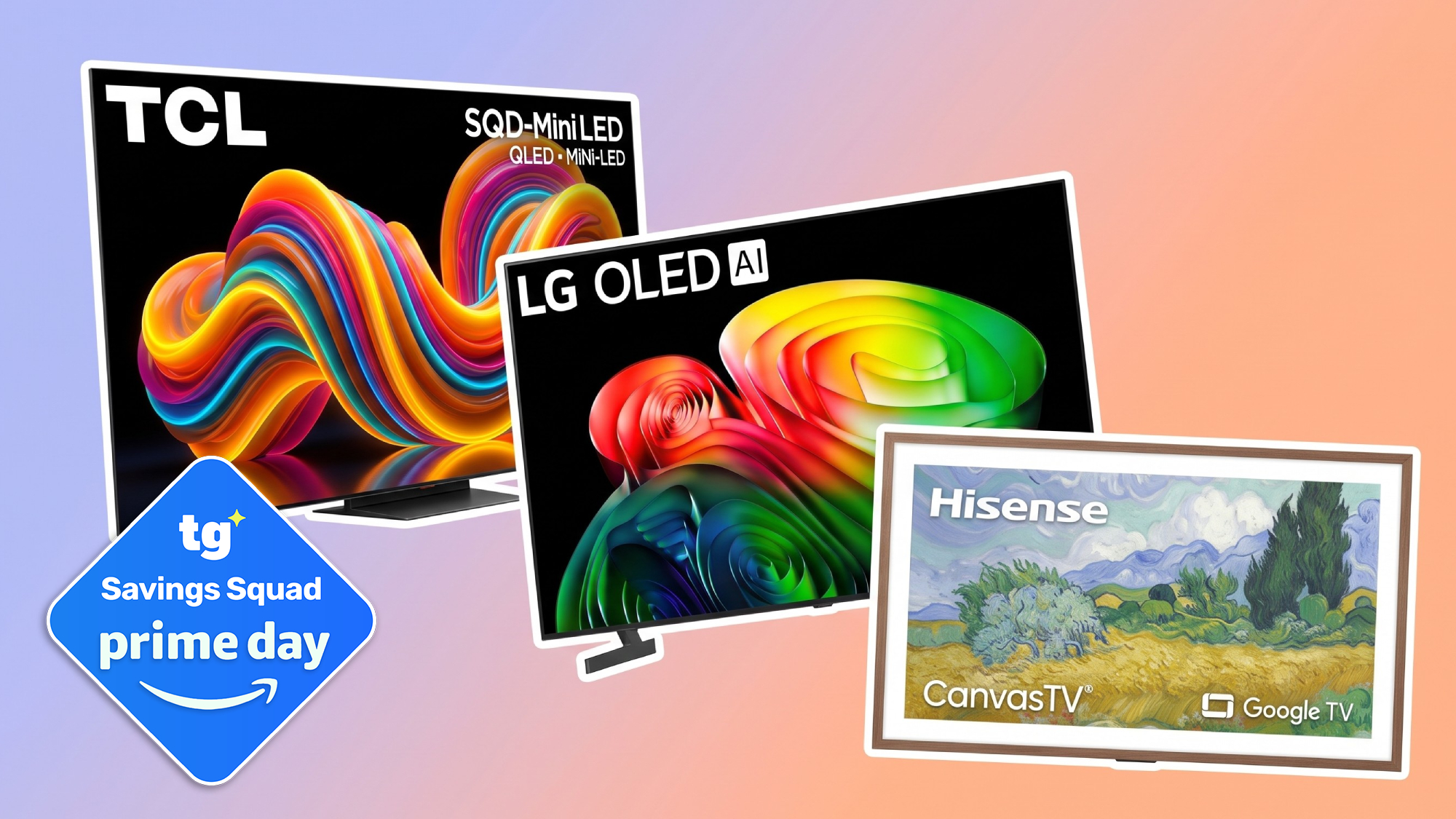 Collage of TVs on sale for October Prime Day