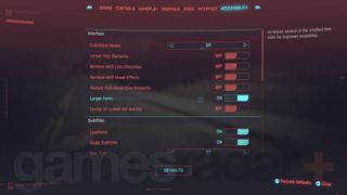 Cyberpunk 2077 2.1 update accessibility settings menu tab
